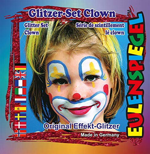 Eulenspiegel 908136 - Glitzer-Set Clown, Schminkfarben, Karneval, Mottoparty