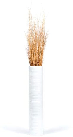 Leewadee Große Deko Bodenvase Für Dekozweige, Hohe Standvase Für Pampasgras, Design Holzvase, 65 cm, Weiß