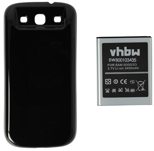 vhbw Akku kompatibel mit Samsung Galaxy GT-I9300, GT-i9305 LTE Handy Smartphone Telefon (3400 mAh, 3,7 V, Li-Ion) + Gehäuserückdeckel schwarz