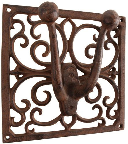 Esschert Design Wandhaken, Hänger für Gartengeräte aus Gusseisen in rot-braun, ca. 17 cm x 6,5 cm x 17 cm