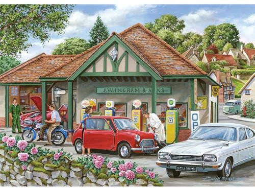 The House of Puzzles - Fill Her Up Please Jigsaw - Big 250 Piece Jigsaws For Adults & Kids, Extra Large Pieces, Artist Illustrated, Scenic Landscape, Deluxe Puzzle Gifts