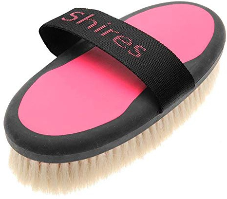 Shires Equestrian Ezi-Groom Grip Body Brush with Goat Hair (Bright Pink)