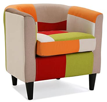 Versa Red Patchwork Sessel für Wohnzimmer, Schlafzimmer oder Esszimmer, bequemer und Anderer Sessel, mit Armlehnen, Maßnahmen (H x L x B) 56 x 62 x 64 cm, Baumwolle und Holz, Farbe: Rot