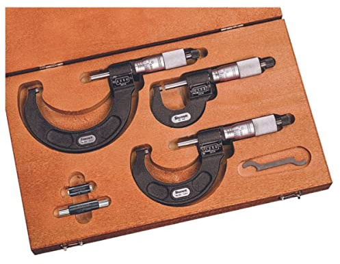 Starrett ST216AXRLZ Digitales Außenmikrometerset, Ratschenanschlag, Kontermutter, Hartmetallschneiden, 0–7,6 cm Bereich, 0,0002 cm Graduierung