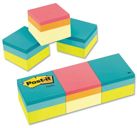 Post-it Notes Würfel in verschiedene helle Farben – wiederverwendbar, selbstklebend – 5,1 x 5,1 cm – sortiert – Papier – 3/Pack