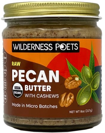 Wilderness Poets, Pecan Butter with Cashews - Organic & Raw (8 Ounce) - Glass Jar