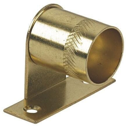 Cranked End Wardrobe Tube/Rod Rail End Centre Socket Support Fitting Bracket - 25mm (1) - Polished Brass