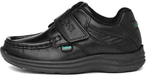 Kickers Junior Boy's Reasan Single Strap Black Leather School Shoes, Black, 2 UK