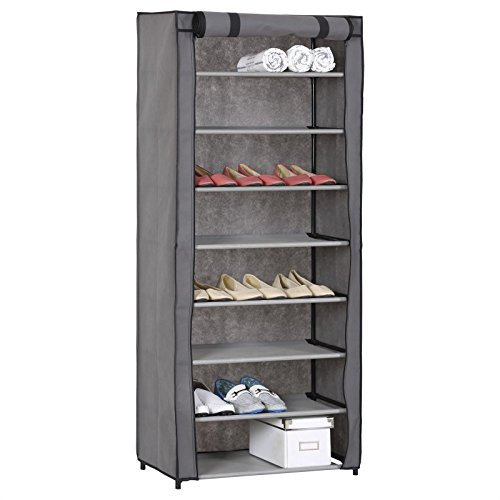 IDIMEX Schuhschrank Schuhregal Kellerschrank Kellerregal Tamara, mit 8 Böden für ca. 25 Paar Schuhe, inkl. Schutzhülle in grau