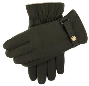 Dents Exmoor Men's Fleece Lined Waxed Cotton Gloves OLIVE M