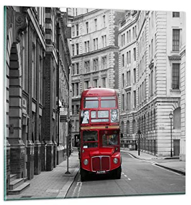 Bilder auf Glas 40x40cm Glasbild Bus england urlaub london Klein Wanddeko Bild im Glas Schlafzimmer Küche Deko Wandbilder Dekoration Wohnzimmer Modern Wall Decor Wand Kunstdruck Art GAC40x40-2153