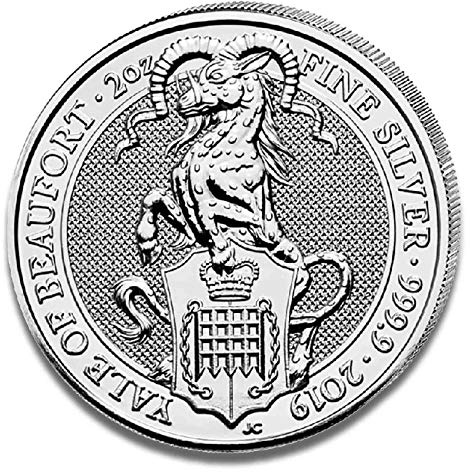 Queen's Beasts Silbermünze - einzeln in Münzkapsel verpackt - Sammlermünze (2oz 2019 Yale of Beaufort)