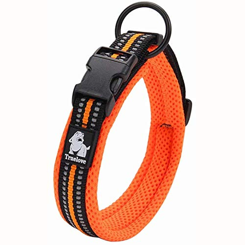 Truelove Padded Reflective Breathable Nylon Dog Collar, Neon Yellow, 3XL | Fully Adjustable, Neck Friendly Design, Quick-Release Buckle, Walking Training Use, Multi Sizes Fit, Durable & Comfy, TLC5011