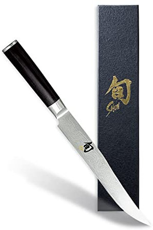 KAI Shun Classic japanisches Tranchiermesser 20 cm Klingenlänge - Damastmesser 32 Lagen VG MAX Kern - 61 (±1) HRC - Pakkaholzgriff - Made in Japan - Aufschnittmesser geschmiedet