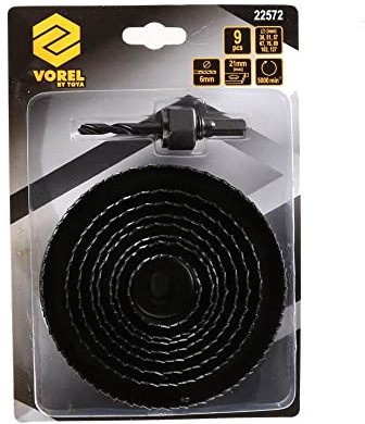 Vorel 22572 - Set Punta Con Frese A Tazza, 9 Pezzi, 38-127 Mm