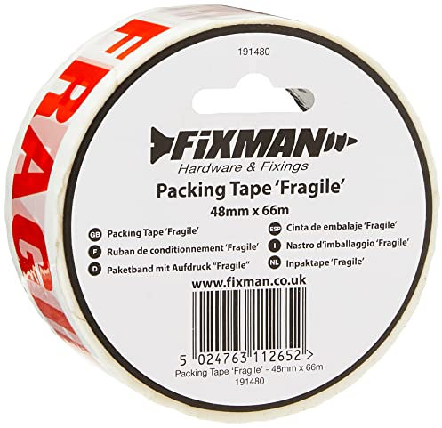 FIXMAN 191480 Paketband mit Aufdruck „Fragile“ 48 mm x 66 m