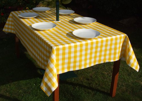 Nappe rectangulaire en PVC/vinyle avec trou pour parasol Jaune 140 x 198 cm