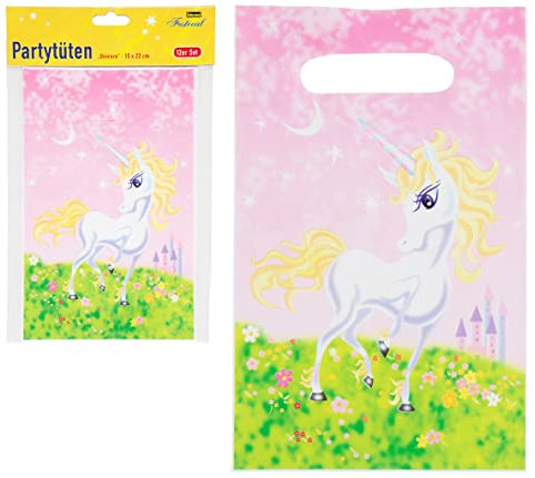 Idena 8270107-12 Geburtstag Partytüten, Einhorn, Mehrfarbig