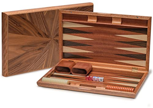 Yellow Mountain Imports Backgammon-Spiel-Set mit Holzeinlagen - Cascadia - mit Acryl-Spielsteinen & Holzwürfelbechern, 44 Zentimeter Spielbrett