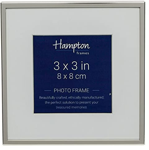 Hampton Frames | MAYFAIR Silver Plate Photo Frame 3x3in (8x8cm), White Bevel Mount | Glass Front, Velvet Back, Standing Display | Silver Picture Frame for Home Decor