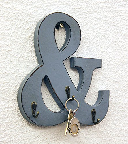 DanDiBo Buchstabe & mit 3 Schlüsselhaken 24 cm 14B394 Vintage Shabby Hakenleiste Haken und