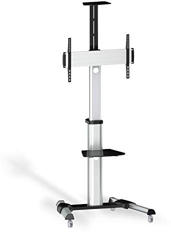 TOOQ FS1870M-B - Soporte de Suelo con Ruedas para Pantallas 37-70, Sistema rotación 90º, Negro y Plata