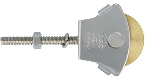 Amig - Umlenkrolle mit Laufrolle aus Messing, 39 mm, Mod.23 | M6 x 50 mm | Für Wäscheleine | 18/8 Edelstahl | Mit Befestigungsschraube und ohne Leitrollen