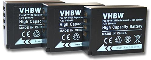 vhbw 3X Batterie Compatible avec Fujifilm X100F, X100VI, X-100V, X-A1, X-A7, X-A3, X-A5, X-A10, X100V, X-A2 Appareil Photo (800mAh, 7,2V, Li-ION)