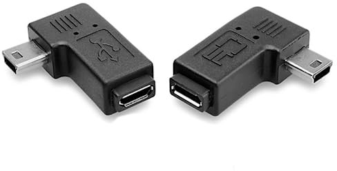 chenyang CY - Adattatore di alimentazione per sincronizzazione dati da mini USB a 5 pin maschio a micro USB femmina, ad angolo retto a 90 gradi, angolo sinistro e destro, 2 pezzi