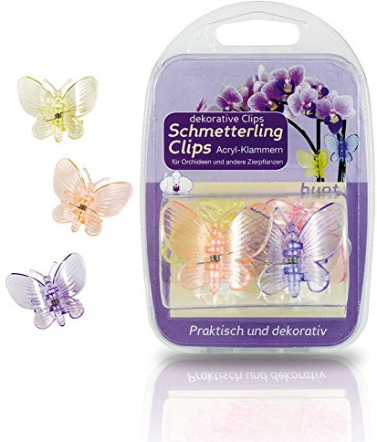 Bee Bloom 6 Stück Klammern Clips für Orchideen Schmetterling bunt Blütenstängel im Blisterpack