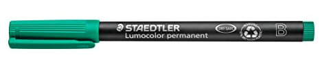 STAEDTLER permanent Marker Lumocolor, grün, Keilspitze ca. 1,0 - 2,5 mm, wisch- und wasserfest, Made in Germany, nachfüllbar, lange Lebensdauer, 10 grüne Universalstifte im Kartonetui, 314-5