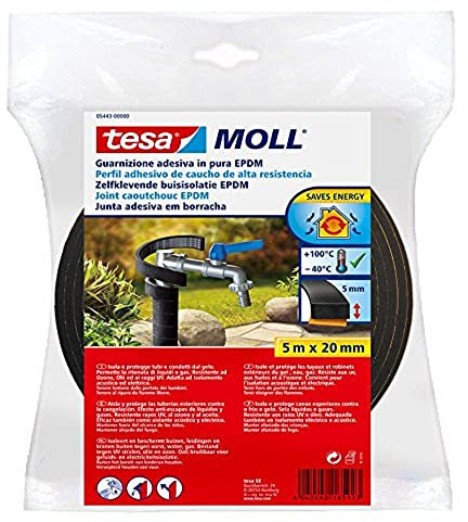 Tesa 05443-00000-00 Perfil Aislante De Caucho Epdm, Negro, 5 M X 20 Mm