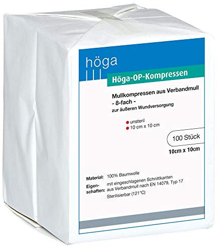 Höga OP Kompressen, aus unsterilem Verbandmull - 10 x 10 cm – 100 Stück