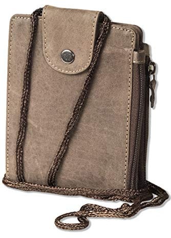 Woodland Multibag 3 in 1: Geldbörse - Brustbeutel - Gürteltasche, Alles in einem! Aus weichem, naturbelassenem Büffelleder in Dunkelbraun/Taupe