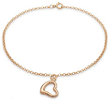 CARISSIMA Damen-Armband 9ct Rose Heart Charm Round Belcher Chain Bracelet 18cm/7 375 Rotgold-5.24.7301