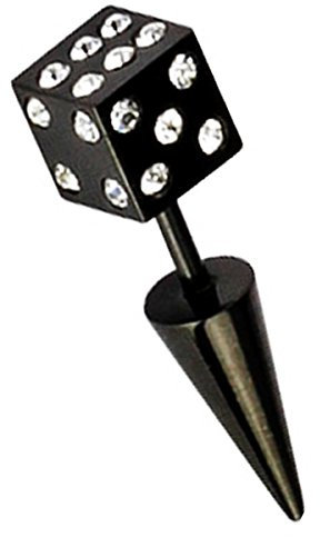 Piersando Ohrring Fake Ohr Plug Flesh Tunnel Piercing Ohrstecker Stecker Stab Runde Platte Tital Würfel mit Kristall Schwarz Schwarz