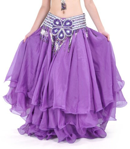 Hoerev Gonna in mussola di seta per danza del ventre, maxi gonna a più strati Violet Taglia unica