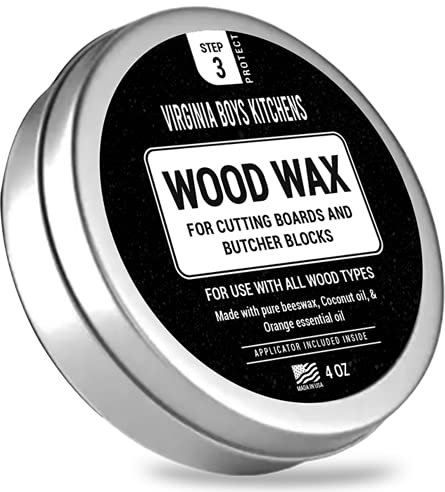 All Natural Wood Seasoning Wax Tin by Virginia Boys Kitchens - 4 Ounce Coconut Oil and Beeswax Food Safe Sealer for Cutting Board, Bowl and Houseware
