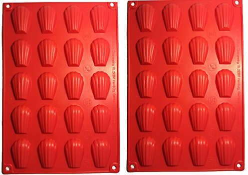 Fasmov 2 Stück Madeleine Backformen Silikon Madeleines Backform Backblech 18 Mulden mit Antihaftbeschichtung (Rot)