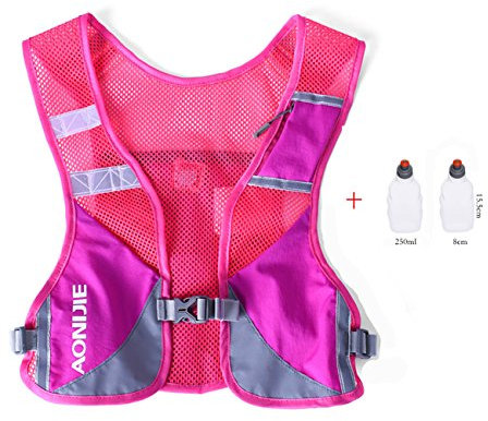AONIJIE Poids léger Sac à dos d'hydratation de randonnée en plein air Marathon Vest Climbing Cycling Backpack Avec 2 bouteilles de 250 ml (Rose rouge)