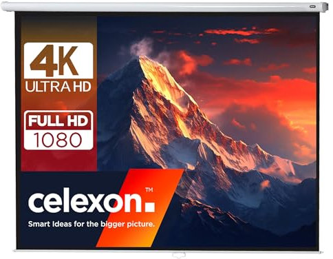 celexon Economy Écran de Projection Manuel 95 | 200x150 cm 4:3 | Écran 4K, Full-HD Extensible manuellement pour Les Projections Home Cinéma & Bureau | Montage Mural & au Plafond/à Suspendre