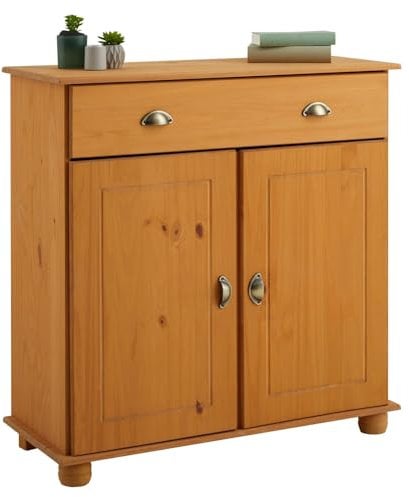 IDIMEX Buffet Salle à Manger Colmar L 90 cm en Bois Massif Finition laquée 1 tiroir 2 Portes Meuble Rangement avec poignées coquilles en métal bahut vaisselier Commode 90 x 97 x 39 cm