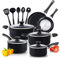Cook N Home 00296 Basics Töpfe und Pfannen Antihaft-Kochgeschirr-Set, Aluminium, schwarz