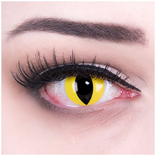 Farbige gelbe Katzenaugen Kontaktlinsen mit Stärke -1,00 Crazy Fun Color Contact Lenses 'Cat Eyes' Topqualität mit Linsenbehälter