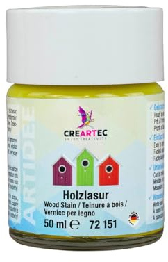 CREARTEC Holzlasur 50ml - Farbeton: Zitronengelb - speziell für das Lasieren und Imprägnieren von Holz sowie für Materialien wie Peddigrohr, Bambus oder Stroh - Made in Germany