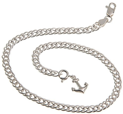 Fußkette (Zwillingspanzer) mit kleinem Anker Anhänger - 4,5mm Breite, Länge 26cm - echt 925 Silber