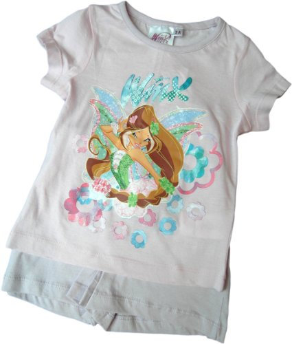 Winx Club Zweiteiler T-Shirt mit Shorts - Glitzergirl Flora Fairy Chic, Rosa/Lila