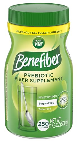 Benefiber Daily Prebiotic GLP-1 Friendly Fiber Supplement Powder for Digestive Health, Unflavored - 250 Teaspoons (17.6 Ounces)