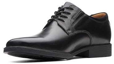 Clarks Herren Tilden Plain Derby, Schwarzes Leder, 42.5 EU