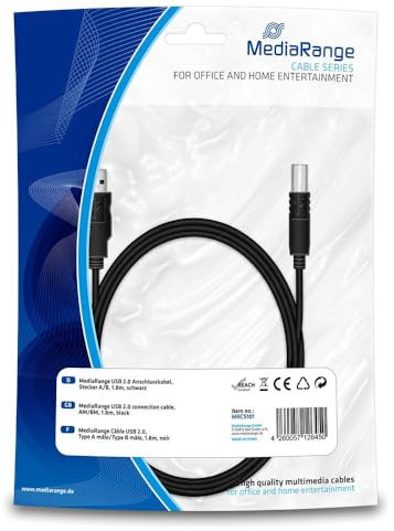 MediaRange USB 2.0 Anschlusskabel, Stecker A auf Stecker B, 1.8m, schwarz, MRCS101